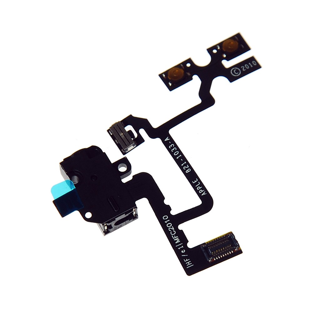 Flat Cable + HF connector + volume switch iPhone 4 (black) фото 1 Шлейф для iPhone 4 с разъемом наушников (цвет черный) и кнопками регулировки громкости фото 1