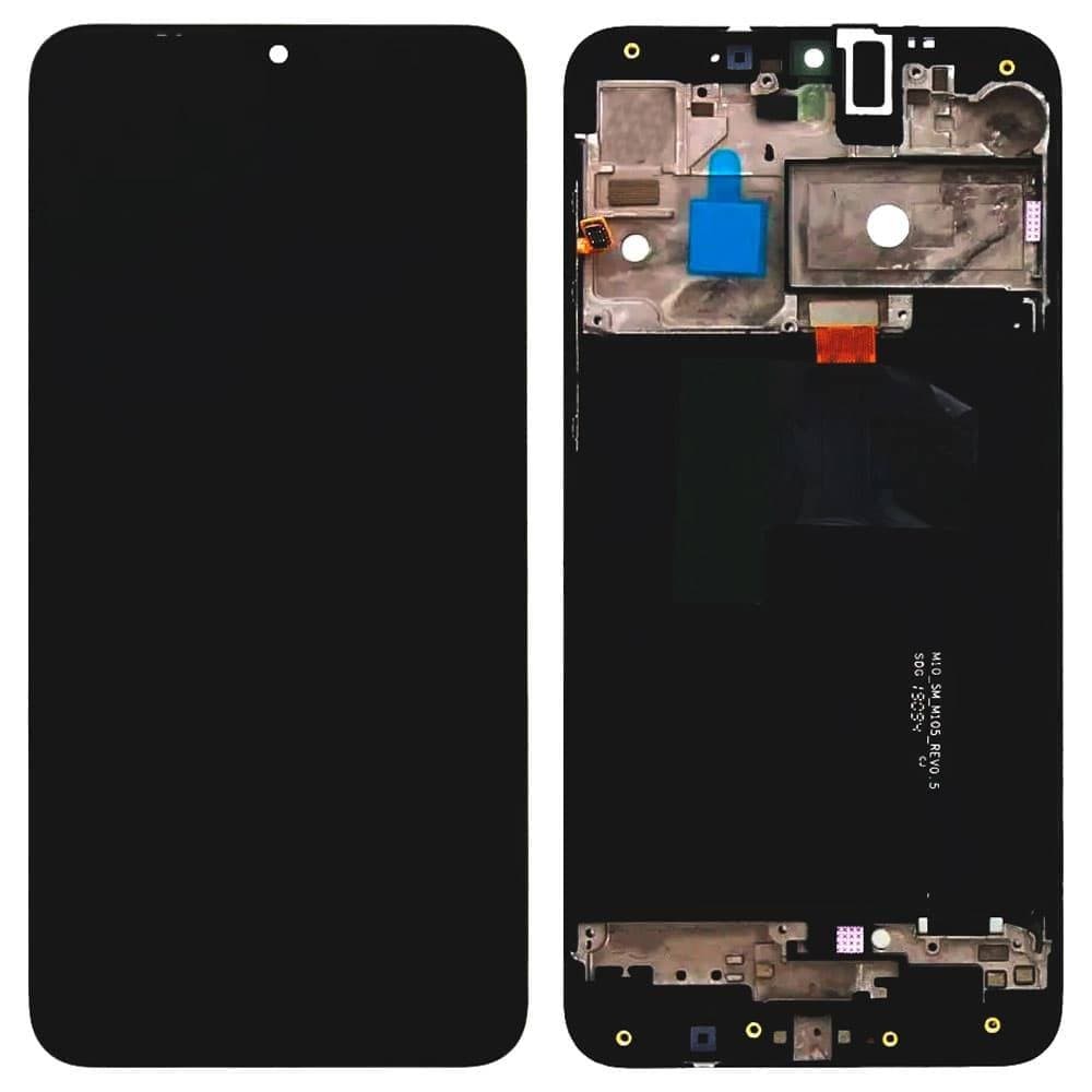 Дисплей для Samsung A105 (A105F/DS Galaxy A10) 2019/ M105F Galaxy M10 с тачскрином и рамкой, черный, оригинал с замененным стеклом фото 1