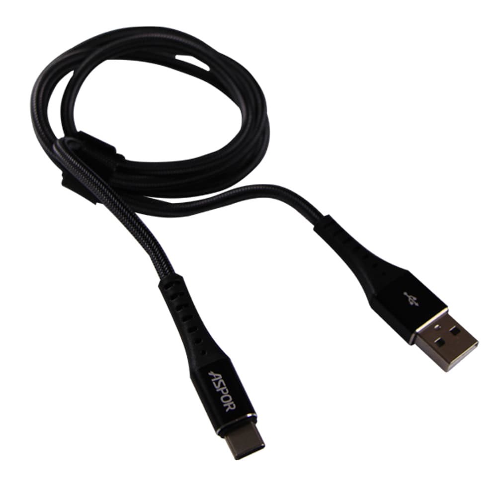 Кабель Type-C Aspor A168 Nylon, 2.4A, 1м, колір чорний фото 1