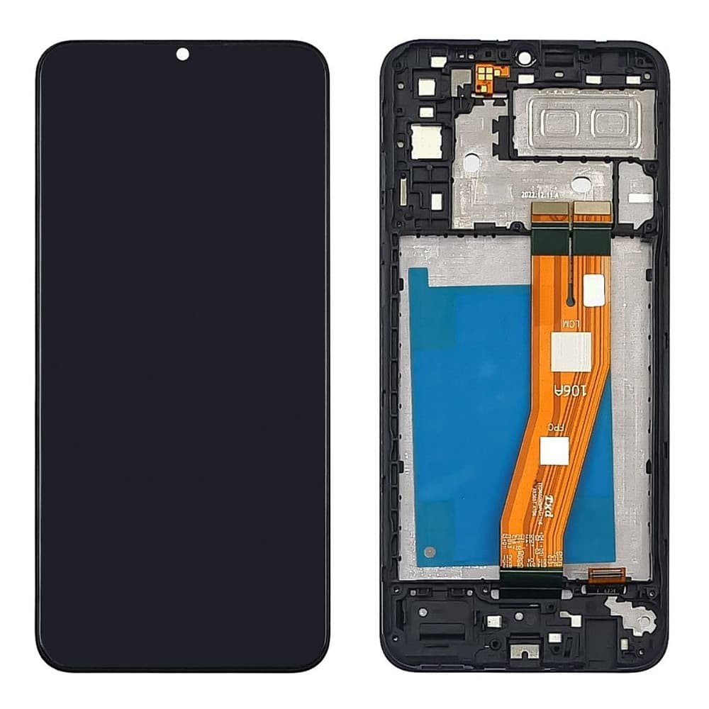 Дисплей для Samsung A042F Galaxy A04E 2022, с тачскрином и рамкой в сборе, цвет черный, оригинал замененное стекло фото 1