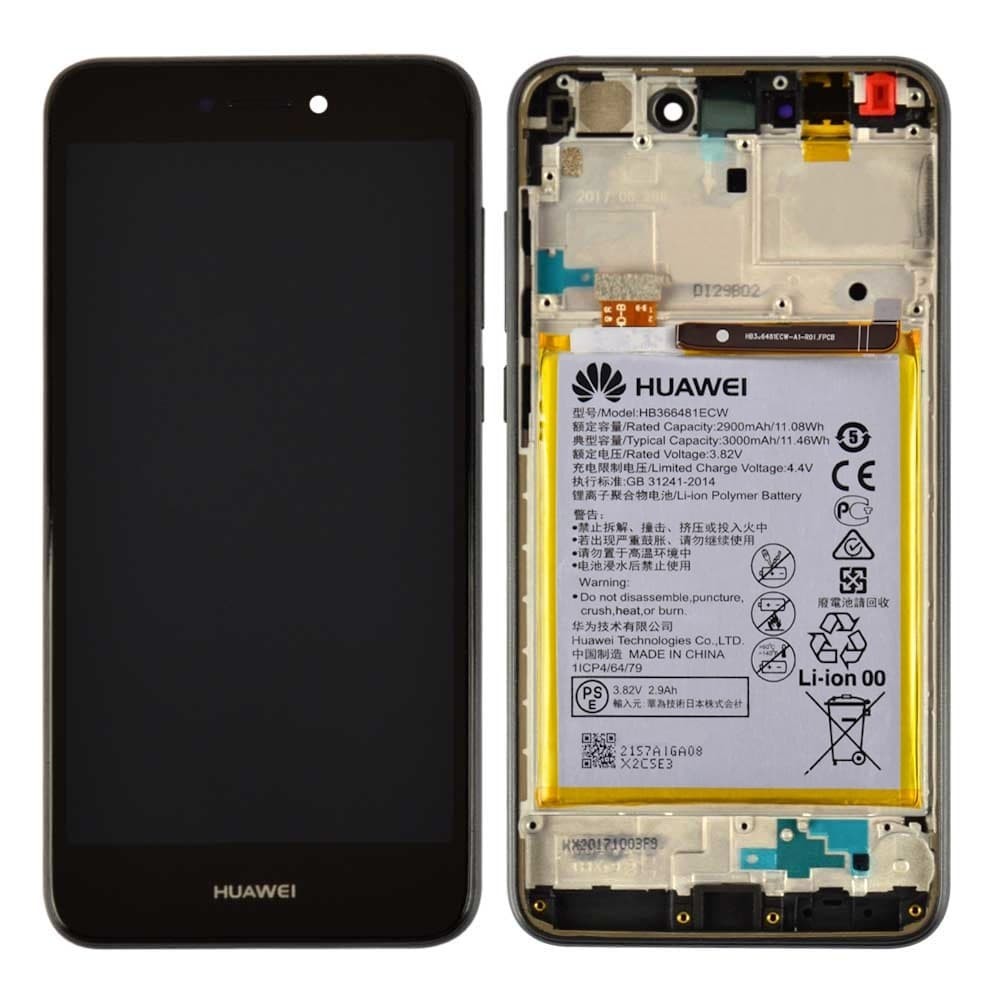 Дисплей для Huawei P8 Lite 2017, Honor 8 Lite, Nova Lite 2016, GR3 2017, P9 Lite 2017 з акумулятором, тачскріном і рамкою, колір чорний, сервісний оригінал фото 1