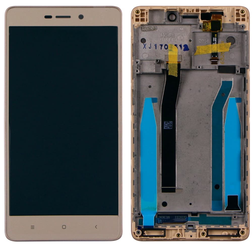 Дисплей для Xiaomi Redmi 3, 3S, 3X, 3 Pro з тачскріном і рамкою в зборі, колір золотий фото 1
