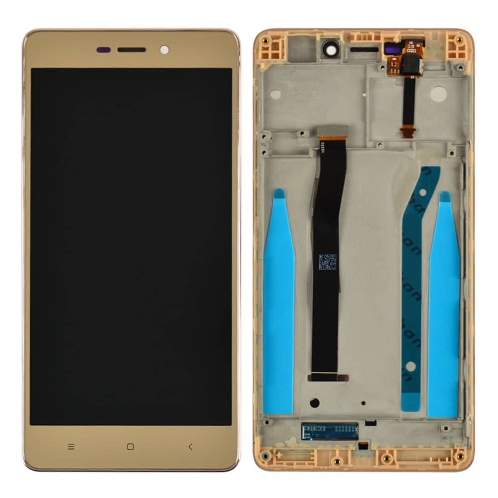 Дисплей для Xiaomi Redmi 3, 3S, 3X, 3 Pro с тачскрином и рамкой в сборе, цвет золотой, оригинал с замененным стеклом фото 1