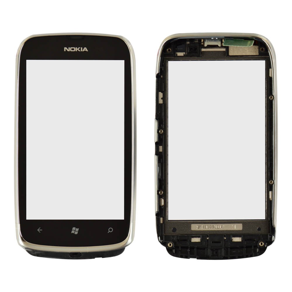 Тачскрин (сенсор) Nokia 610 Lumia, цвет серебро, с рамкой фото 1