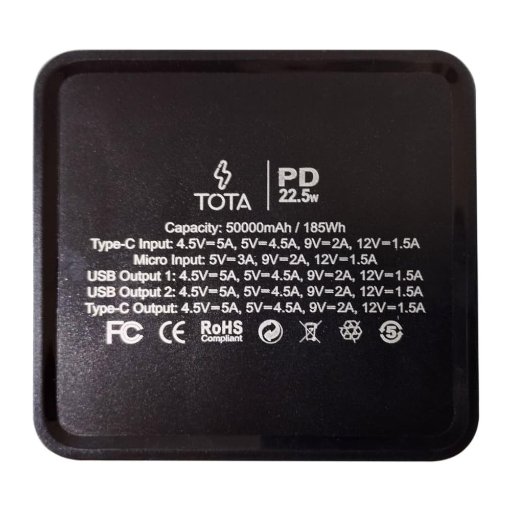 Павербанк TOTA, PD 22.5 W, 50000 mAh, цвет черный фото 3