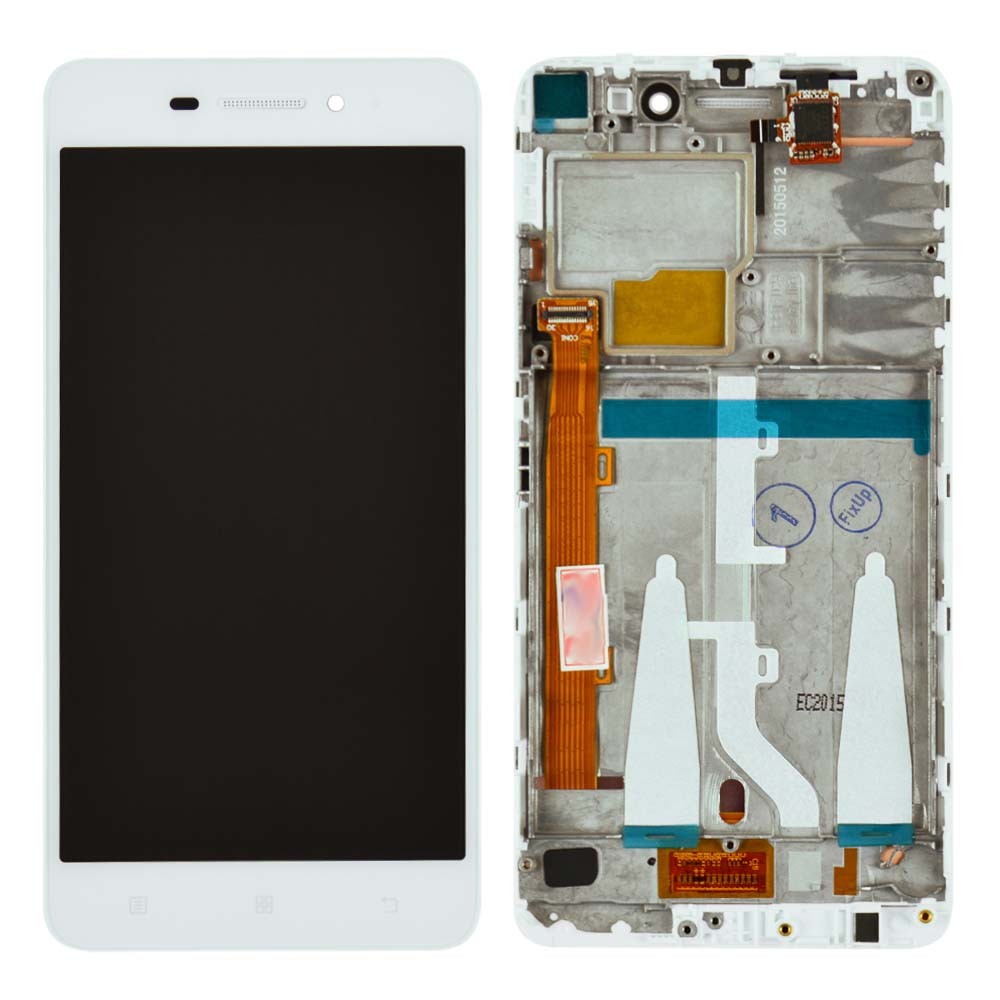 Дисплей для Lenovo S60 з тачскрином та рамкою в зборі, колір білий, оригінал. фото 1