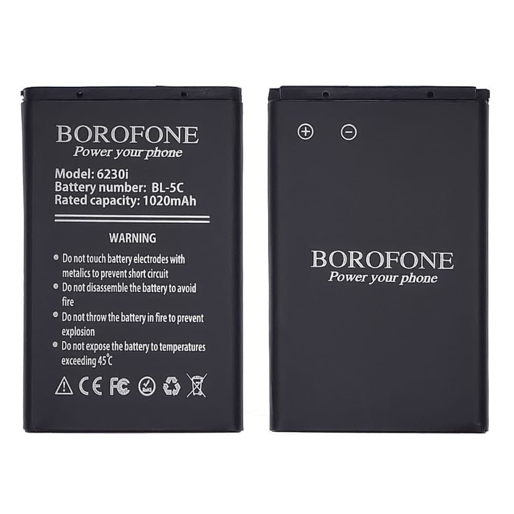 Аккумулятор для Nokia 1100, 1101, 1110,1280,1600,1616,202,203,2300,2310, 2323c, 2330c, 2610, 2626,2700c,2730c,3100,3109c, 3110c, 3120, 3208c, 3555, 3650 (BL-5C) Borofone, 1020 мАч, 3,7В фото 1