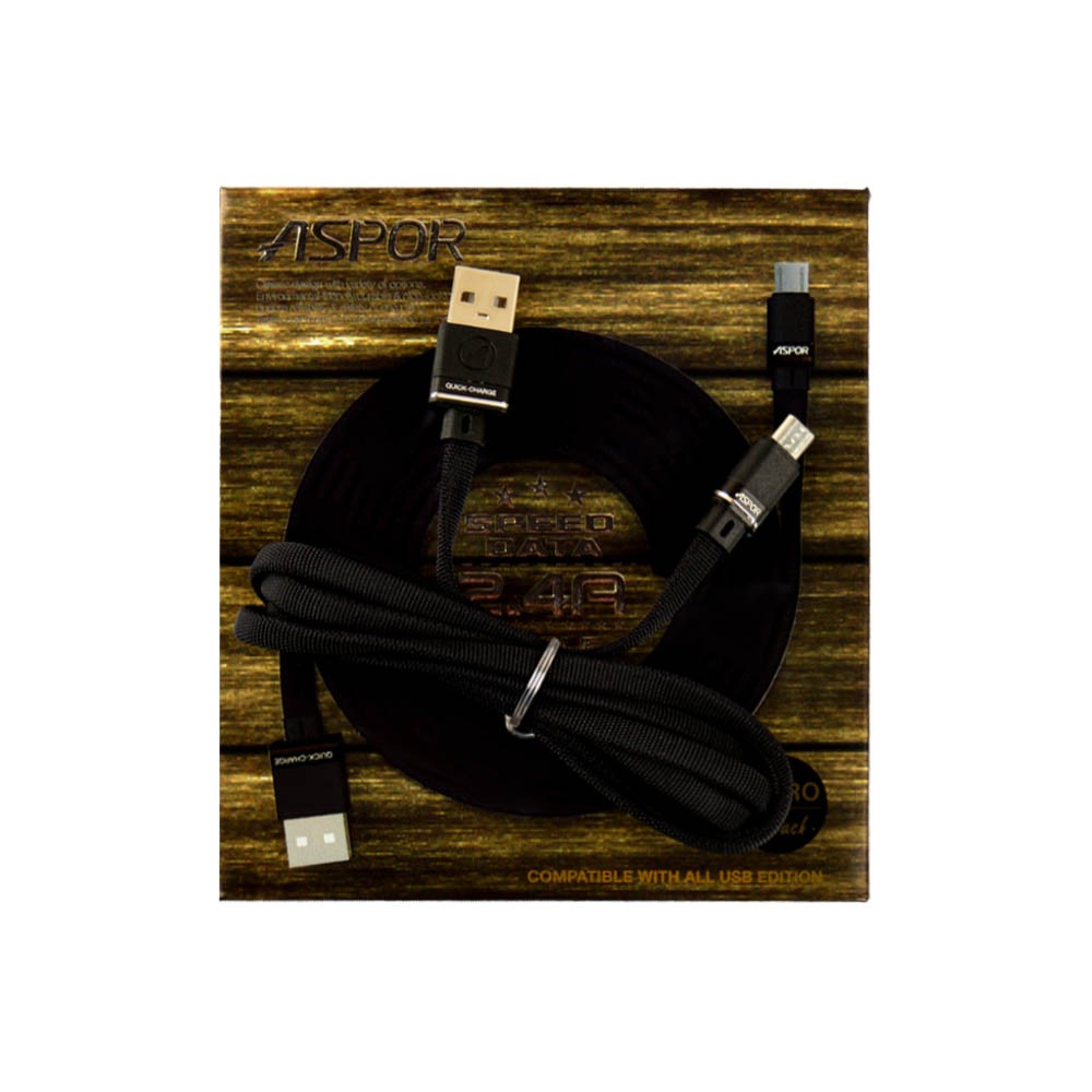 Micro-USB кабель Aspor Speed Data 2.4A (black) 1.2 м фото 1 Micro-USB кабель Aspor Speed Data 2.4A, цвет черный, 1.2 м фото 1