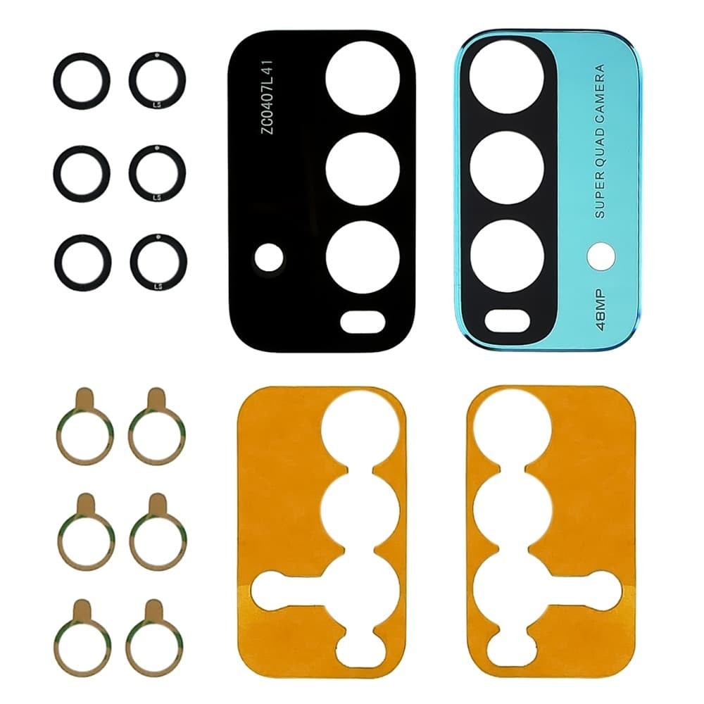 Стекло камеры для Xiaomi Redmi 9T, с рамкой, цвет зеленый, 3шт. фото 1