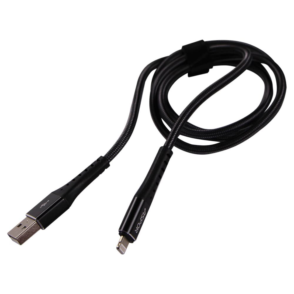 Кабель Lightning для iPhone Aspor A167 Nylon, 1m, цвет черный фото 1