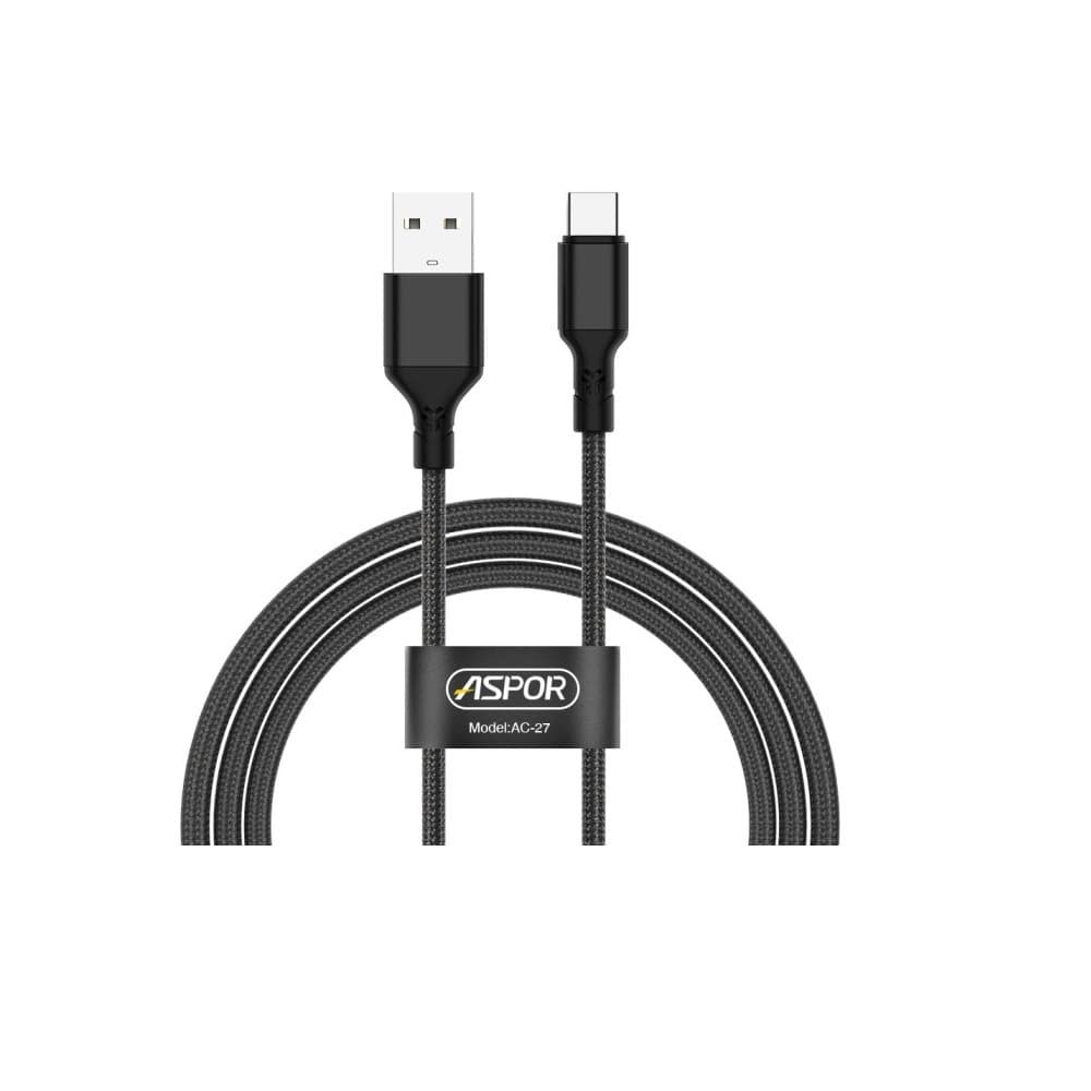 Кабель Type-C Aspor AC-27 Nylon 3.1A, 1м, колір чорний фото 2