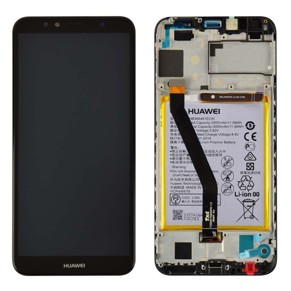 Дисплей для Huawei Honor 7A Pro, Honor 7C, Y6 2018, Y6 Prime 2018 (AUM-L29/AUM-L41/ATU-L21/ATU-L31) с тачскрином, рамкой и батареей в сборе, цвет черный, сервисный оригинал фото 1