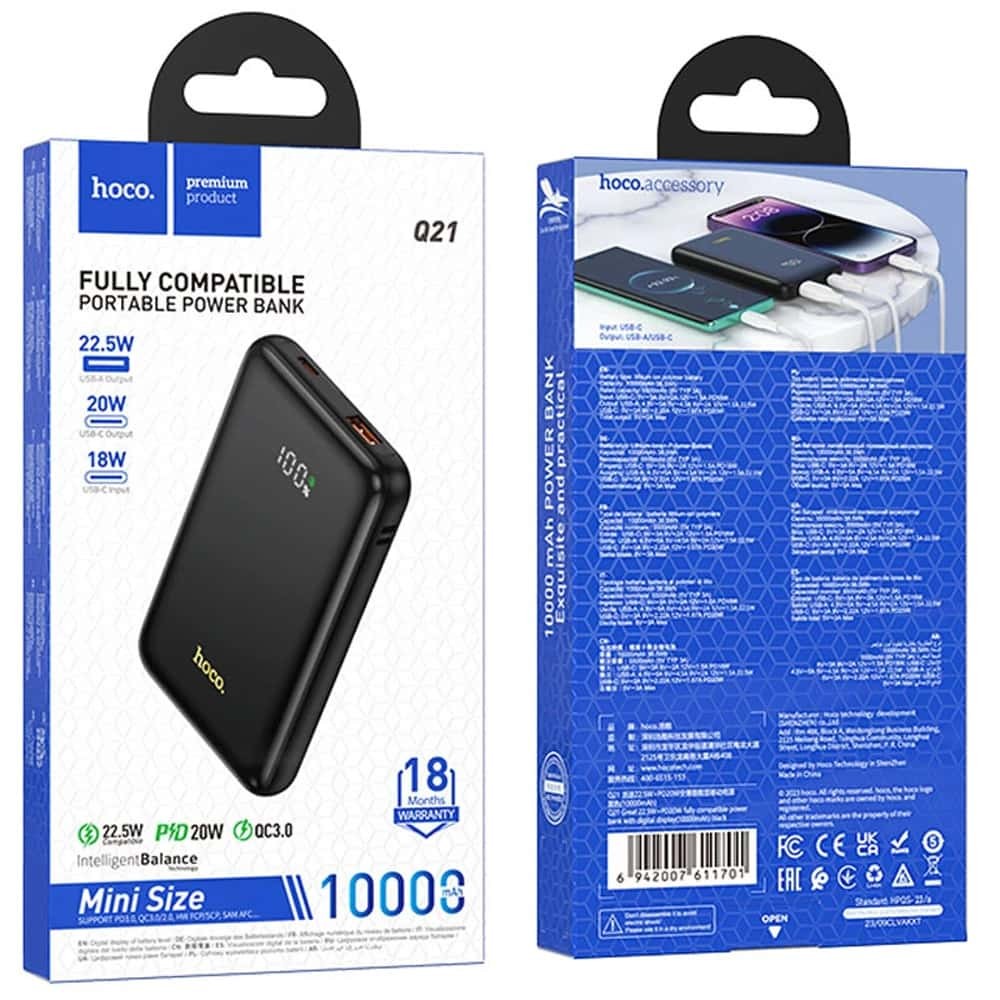 Павербанк HOCO Q21 22.5W PD 20W 10000 mAh, цвет черный фото 3