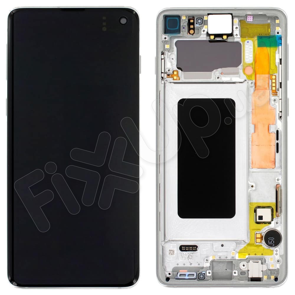 Дисплей для Samsung G973F Galaxy S10 с тачскрином и рамкой в сборе, цвет белый, сервисный оригинал фото 1