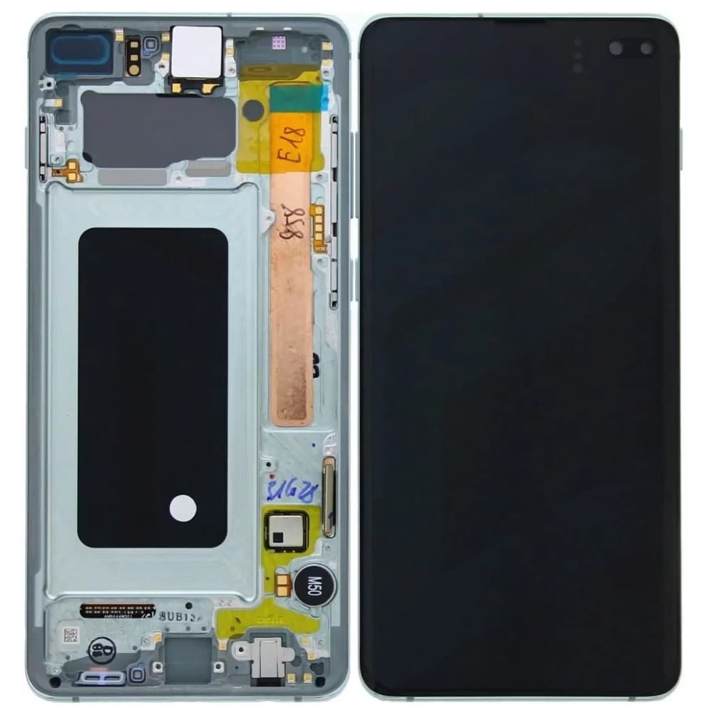 Дисплей для Samsung G973F Galaxy S10 с тачскрином и рамкой в сборе, цвет зеленый, сервисный оригинал фото 1