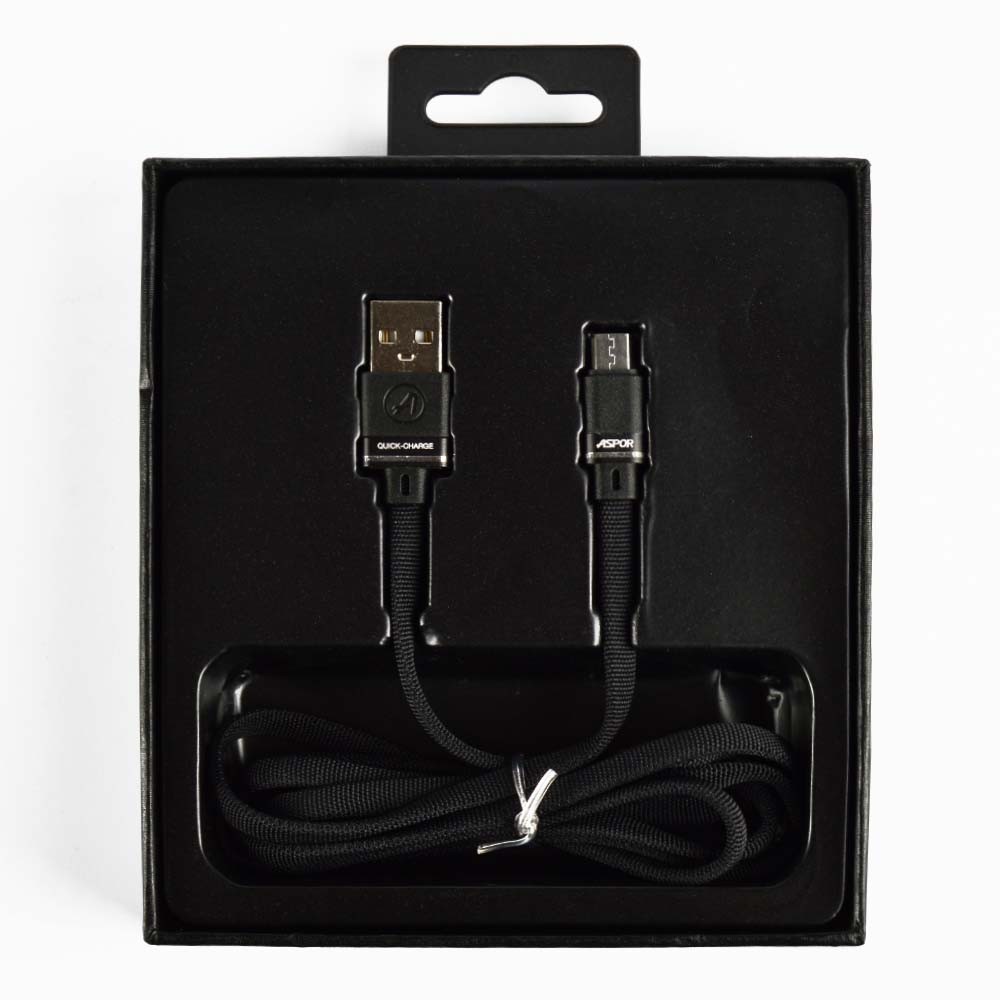 Кабель Micro-USB Aspor A135 Nylon Speed Data 2.4A, колір чорний, 1.2 м фото 1