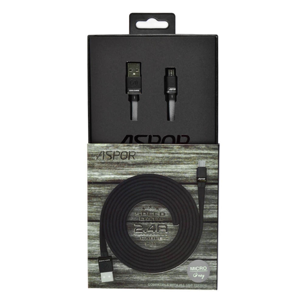Кабель Micro-USB Aspor A135 Nylon Speed Data 2.4A, колір сірий, 1.2 м фото 1