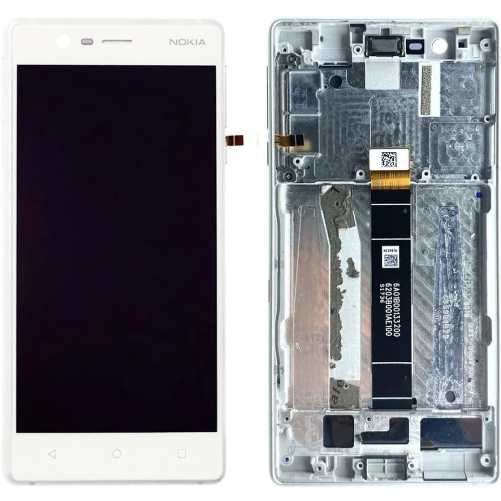 Дисплей для Nokia 3 TA-1020/TA-1028/TA-1032/TA-1038 с тачскрином и рамкой, белый фото 1