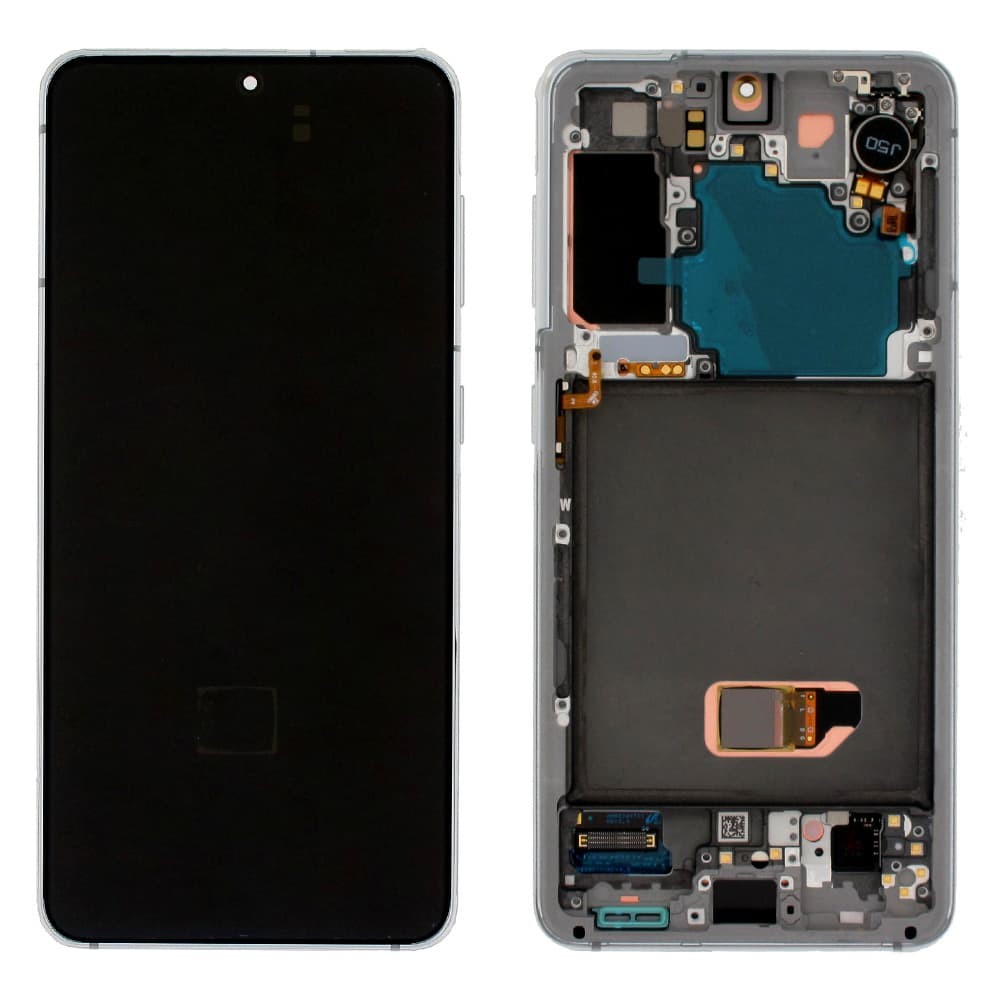 Дисплей для Samsung G991F Galaxy S21 (GH82-27256C) с тачскрином и рамкой в сборе, цвет белый, сервисный оригинал фото 1