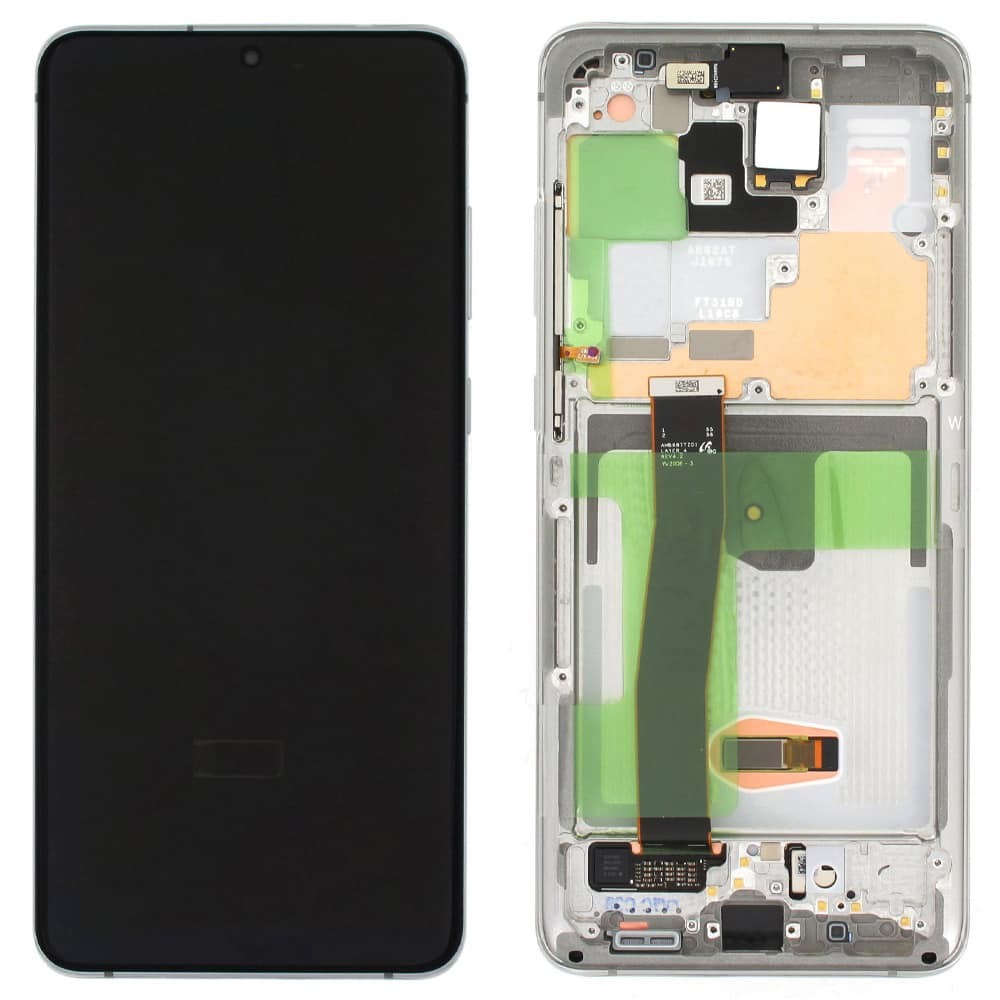 Дисплей для Samsung G988F Galaxy S20 Ultra с тачскрином и рамкой в сборе, цвет серебро, сервисный оригинал фото 1