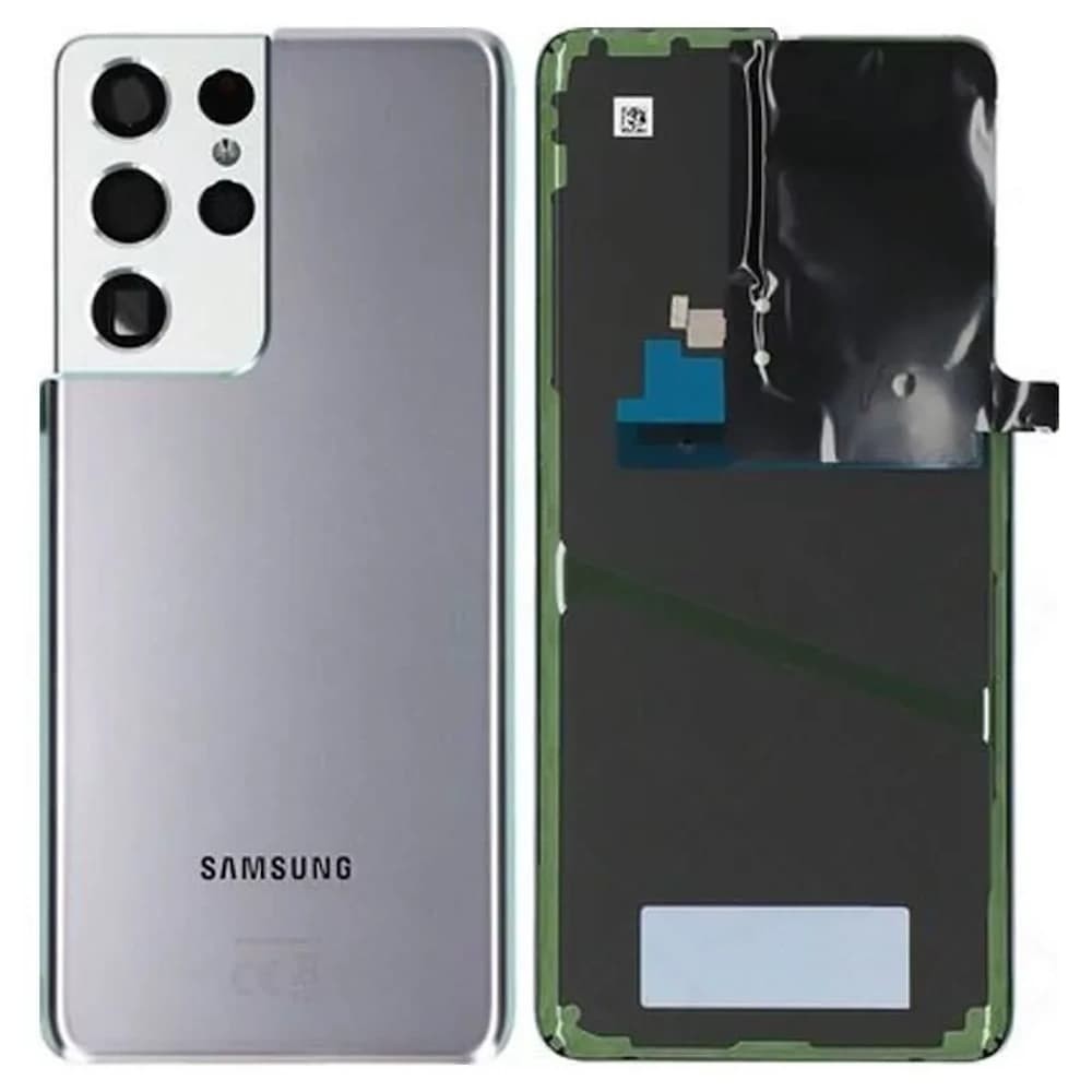 Задняя крышка для Samsung Galaxy S21 Ultra 5G G998 (GH82-24499B), цвет серебро, сервисный оригинал фото 1