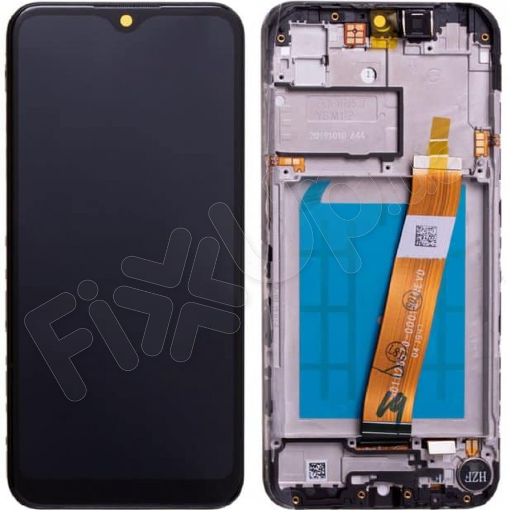 Дисплей для Samsung A015F /DS Galaxy A01 2020 с тачскрином и рамкой в сборе, цвет черный, сервисный оригинал, узкий коннектор фото 1