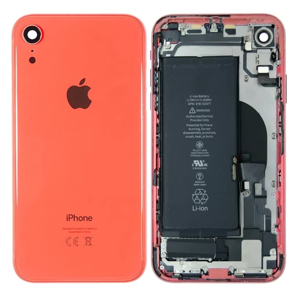 Корпус для iPhone XR (6.1) + акумулятор, колір коралловий, оригінал з розбору фото 1