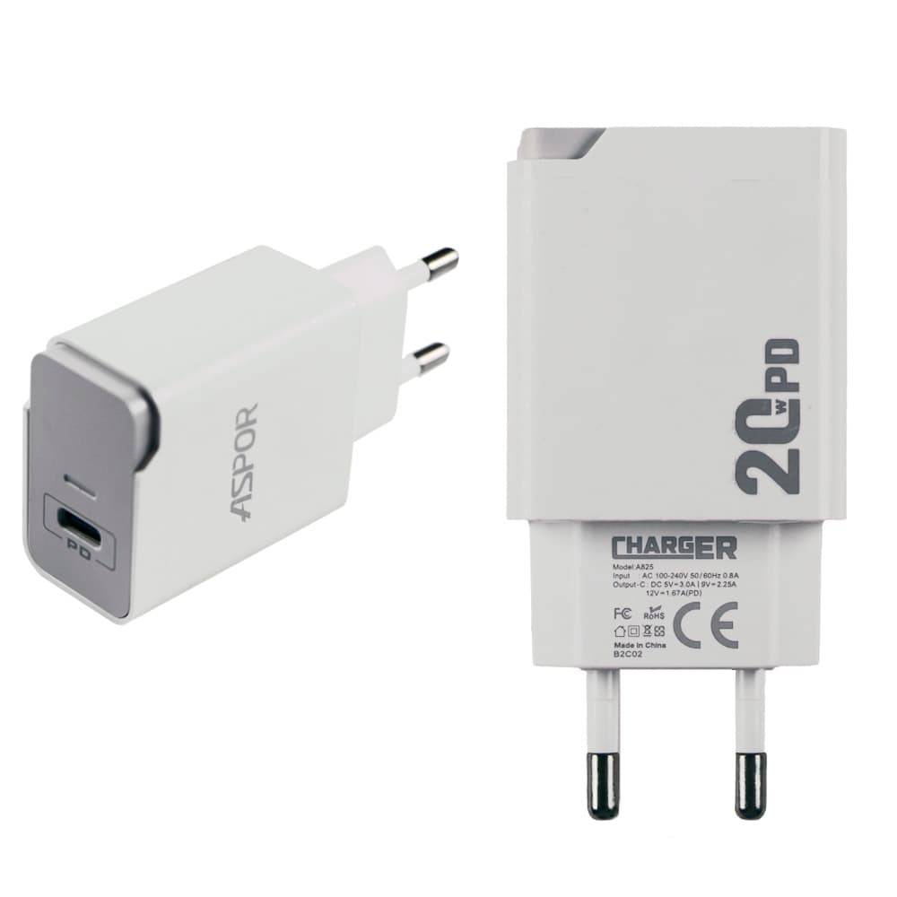 Зарядное устройство Aspor A825 USB-C 20W, цвет белый фото 1