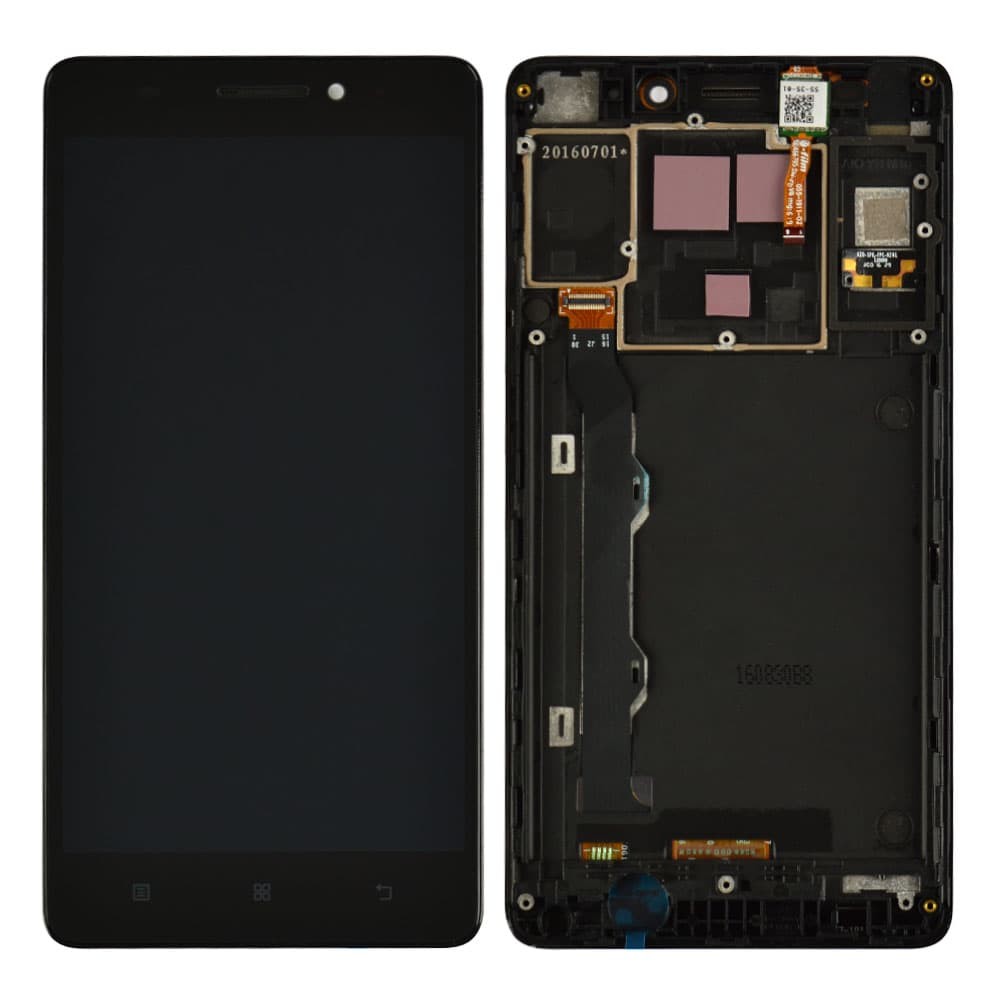 Дисплей для Lenovo A7000 з тачскрином та рамкою в зборі, колір чорний, оригінал фото 1