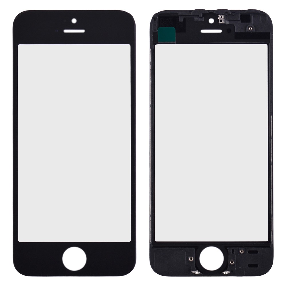 Стекло с рамкой и ОСА пленкой для iPhone 5S, цвет черный фото 1