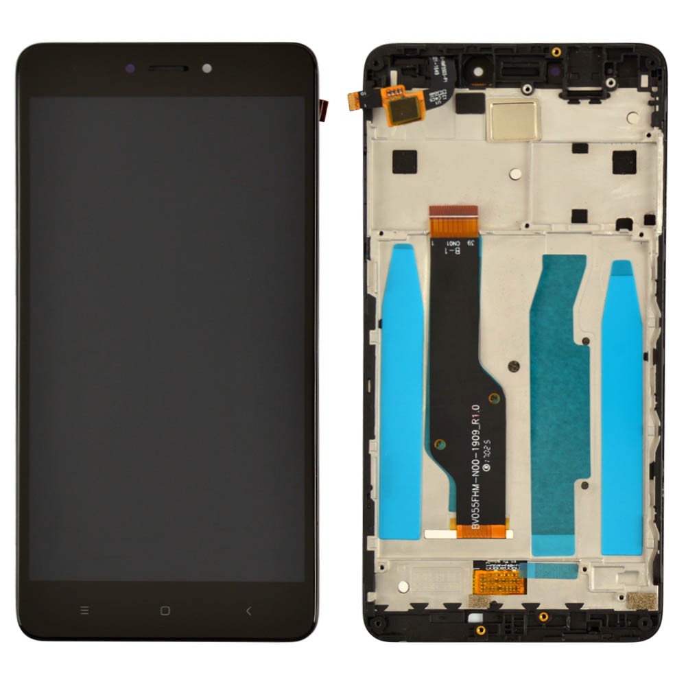 Дисплей для Xiaomi Redmi Note 4, Note 4X Snapdragon 625 с тачскрином и рамкой в сборе, цвет черный, изогнутый шлейф дисплея, Orig PRC фото 1