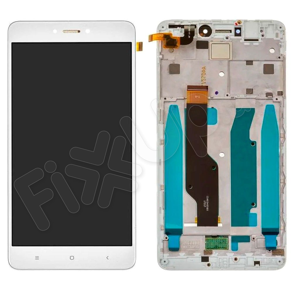 Дисплей для Xiaomi Redmi Note 4, Note 4X Snapdragon 625 с тачскрином и рамкой в сборе, цвет белый, изогнутый шлейф дисплея фото 1