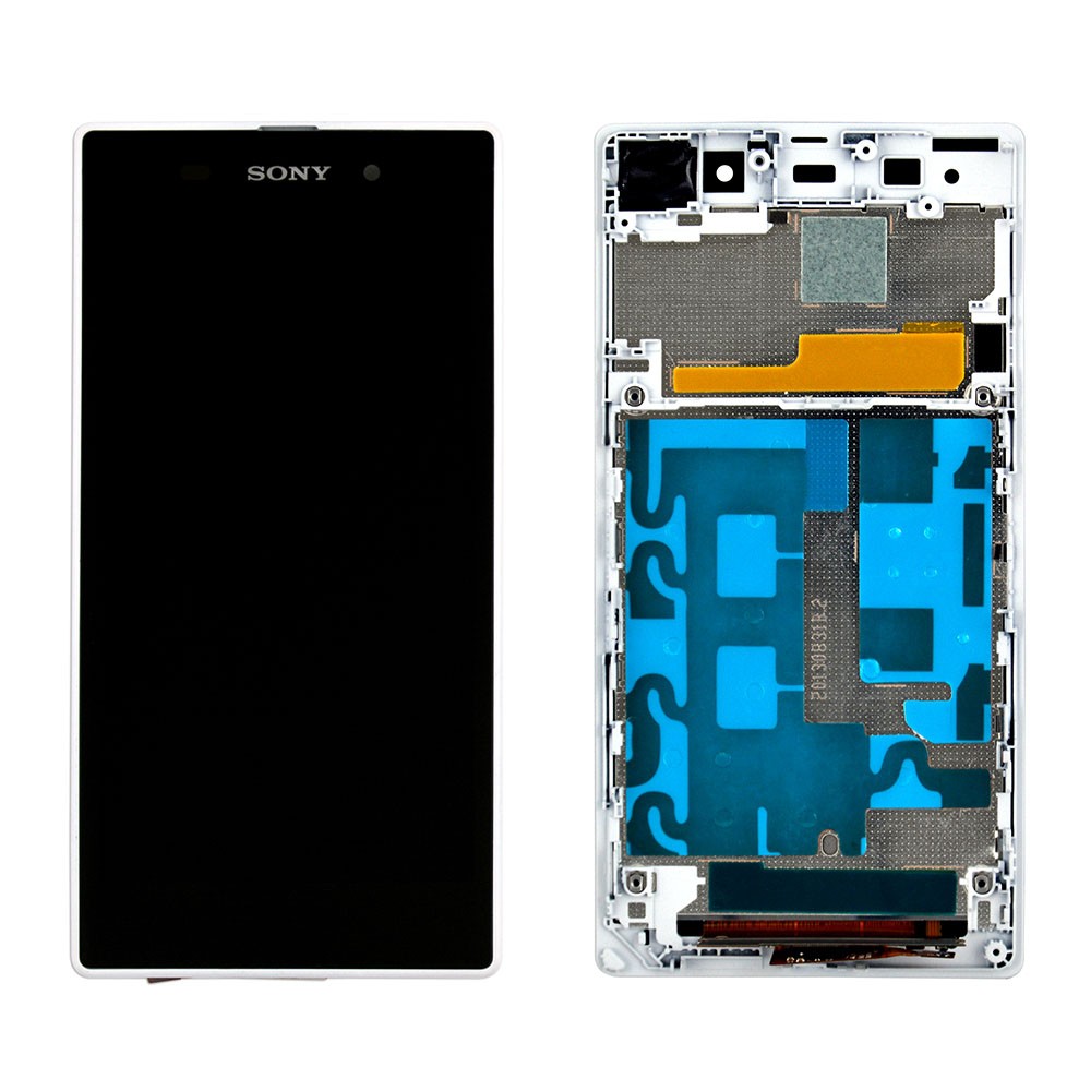 Дисплей Sony Xperia Z1 (C6902, C6903, C6906, C6943, L39h) с тачскрином в сборе, с рамкой, цвет белый, большая микросхема фото 1