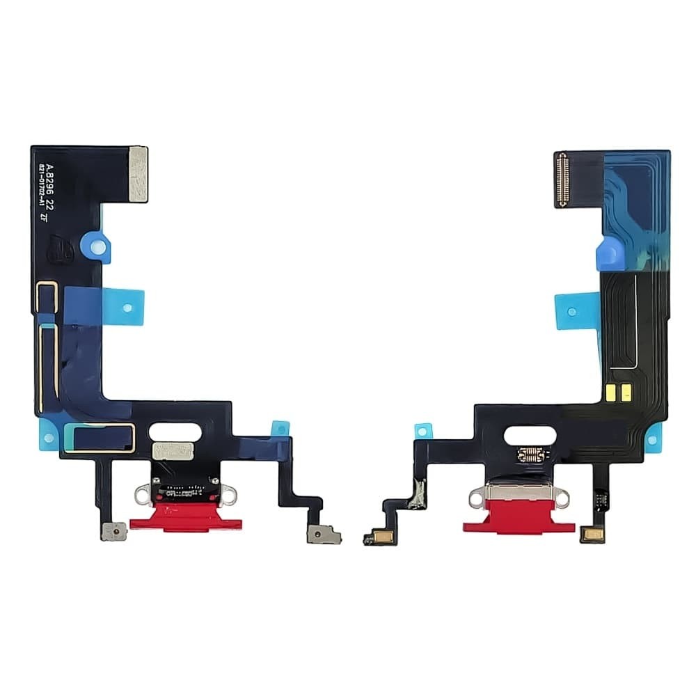 Шлейф для iPhone XR (6.1) з мікрофоном і рооз'ємом зарядки, колір червоний фото 1