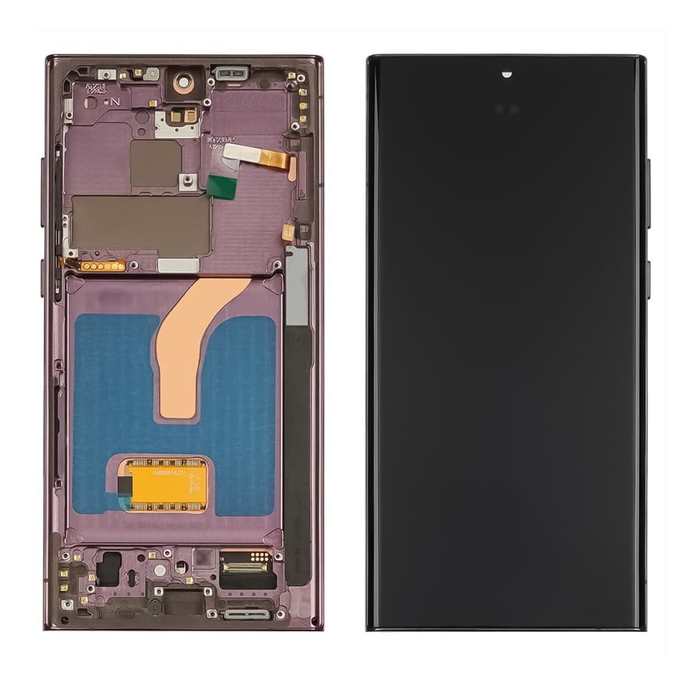 Дисплей для Samsung S908 Galaxy S22 Ultra 2022, с тачскрином и рамкой в сборе, цвет пурпурный, OLED фото 1