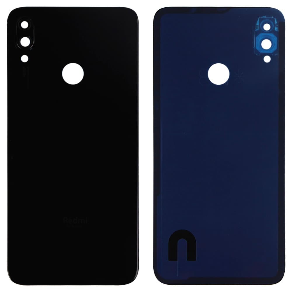 Задня кришка для Xiaomi Redmi Note 7, зі склом камери, колір чорний фото 1