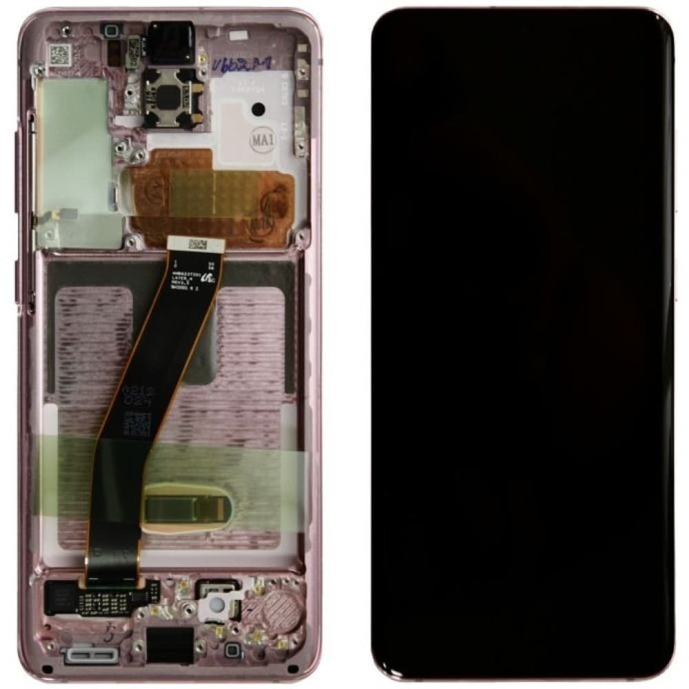 Дисплей для Samsung G980F Galaxy S20 с тачскрином и рамкой в сборе, цвет розовый, сервисный оригинал фото 1