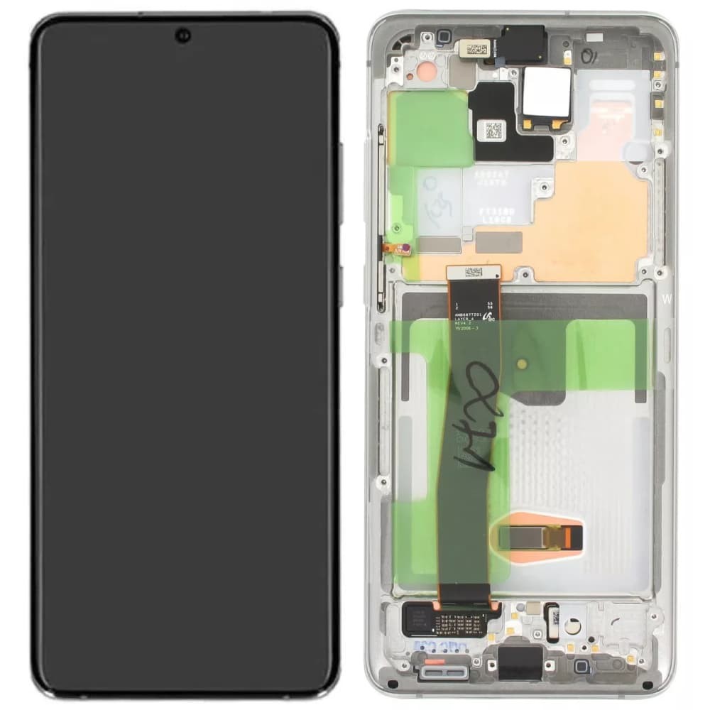 Дисплей для Samsung G980F Galaxy S20 с тачскрином и рамкой, белый, сервисный оригинал фото 1
