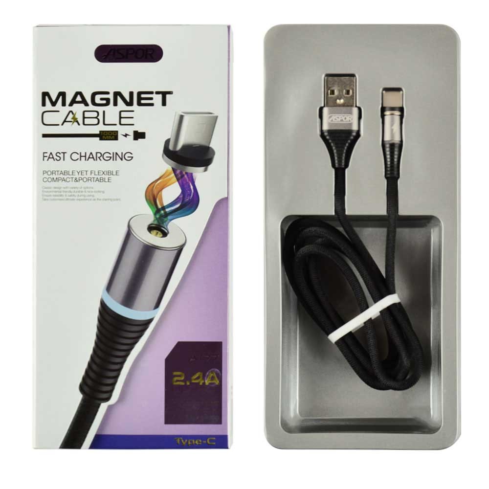Кабель Type-C Aspor A-177 Magnetic 1m (black) фото 1 USB кабель Type-C Aspor A-177, магнитный, 1м, цвет черный фото 1