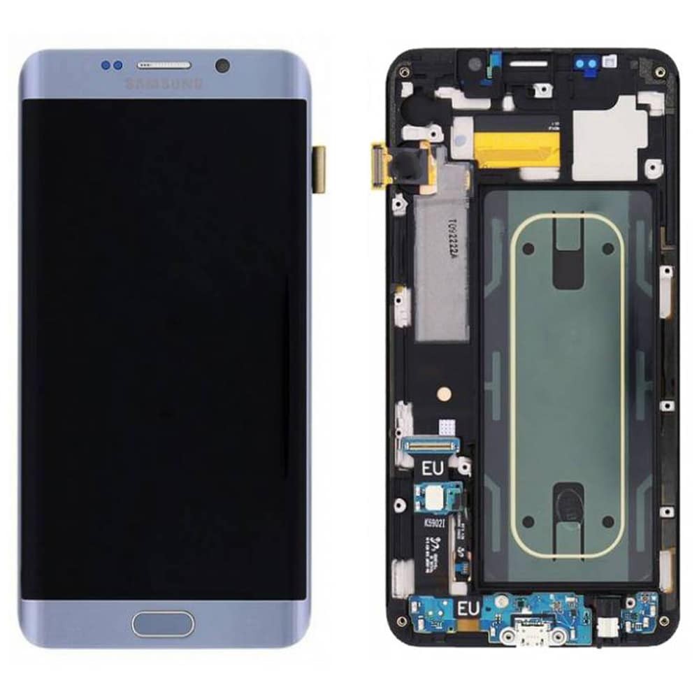 Дисплей для Samsung G928 Galaxy S6 Edge Plus с тачскрином и рамкой в сборе, цвет синий, сервисный оригинал фото 1